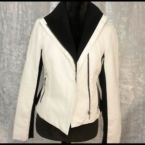 White and black faux leather jacket